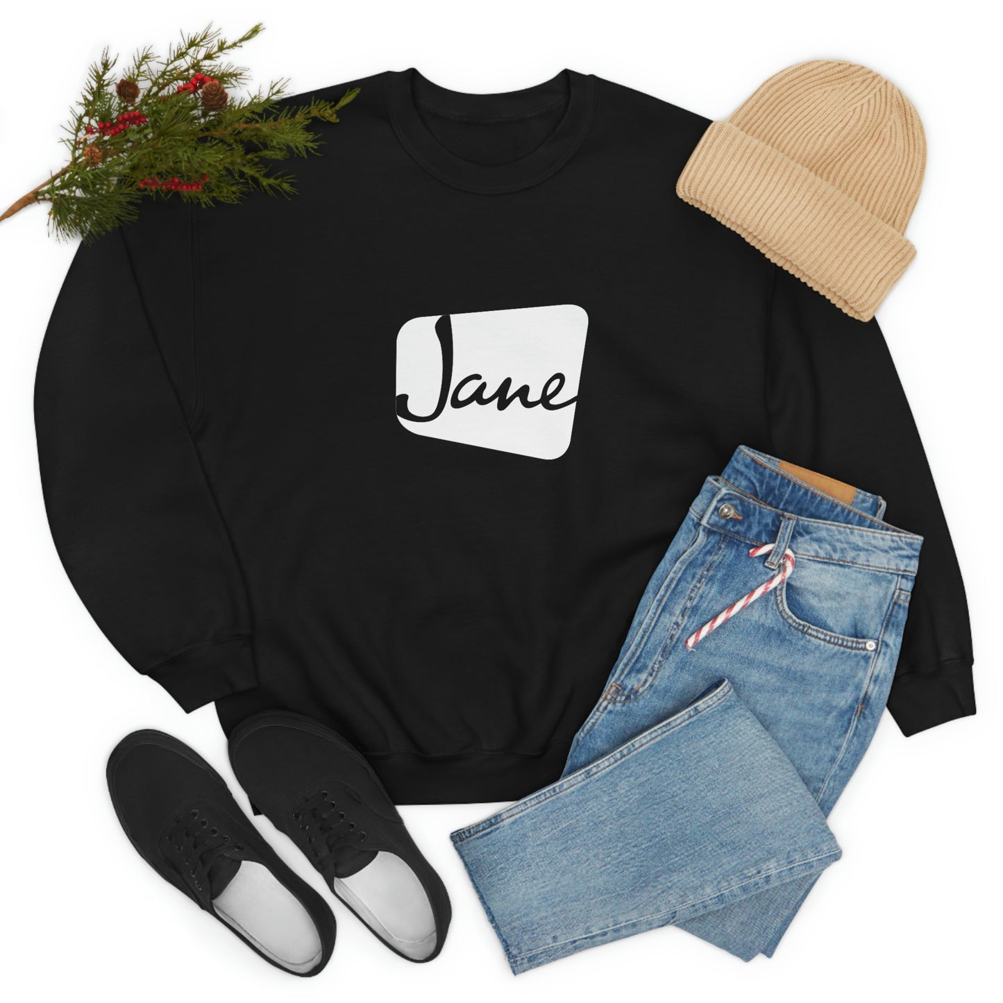 White Jane Classic Logo - Black Crewneck Sweatshirt