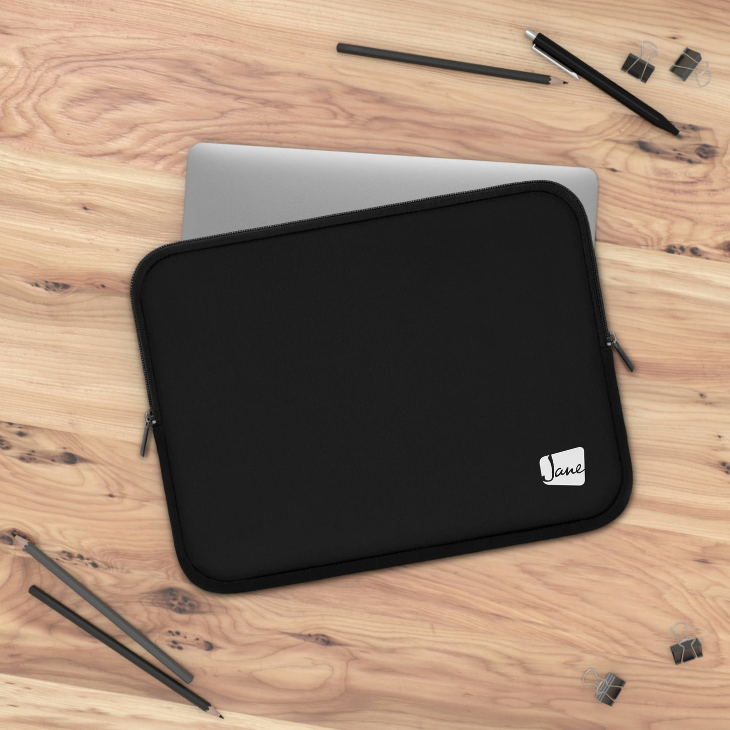 White Jane Logo - Black Laptop Sleeve