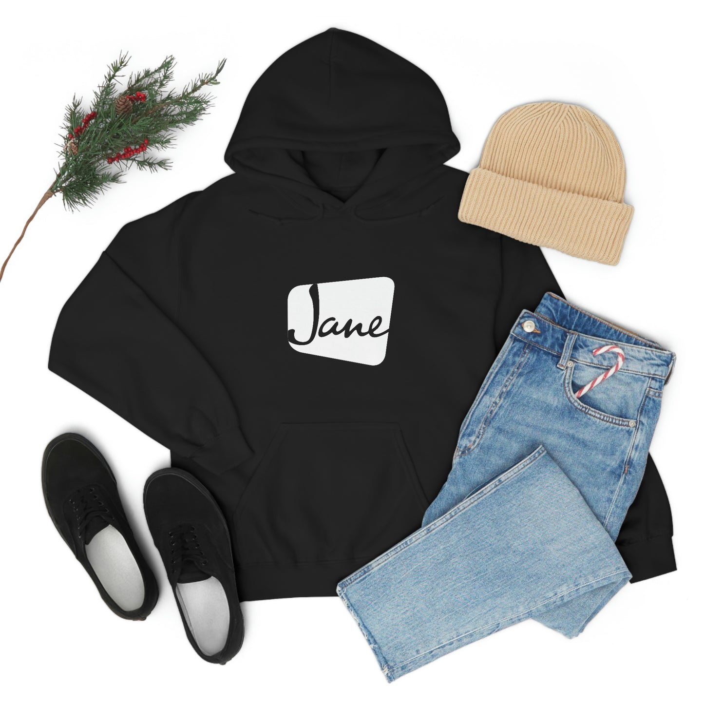 White Jane Classic Logo - Black Hooded Sweatshirt