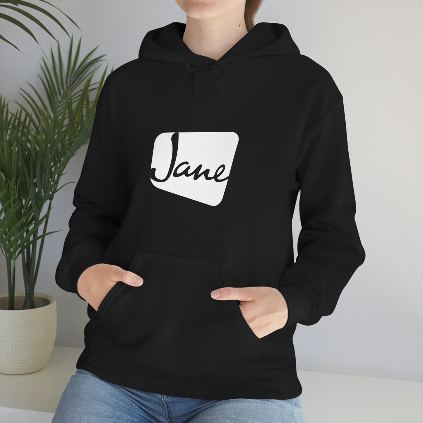 White Jane Classic Logo - Black Hooded Sweatshirt