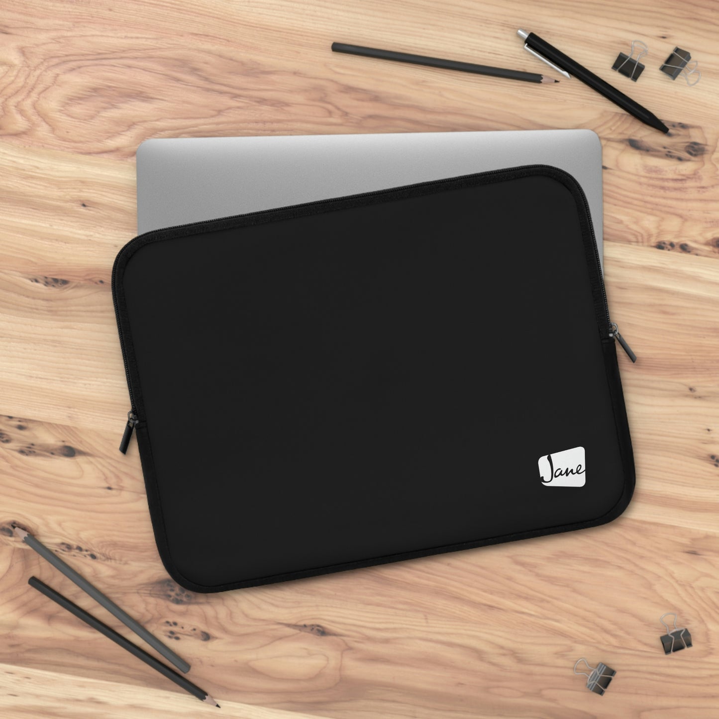 White Jane Logo - Black Laptop Sleeve